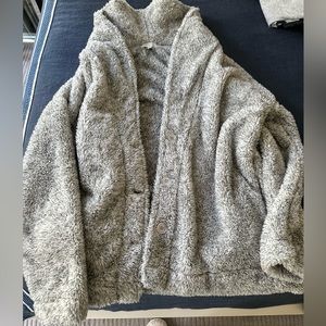 Grey fuzzy sweater from pj salvage size S but is pretty oversized.